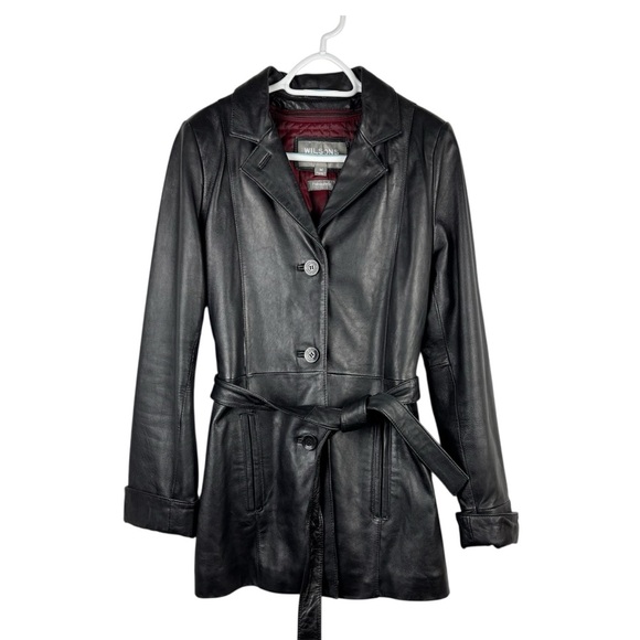 Wilson Jackets & Blazers - Vintage Wilson Black Leather Belted Jacket Black Classic Size M Button Lined